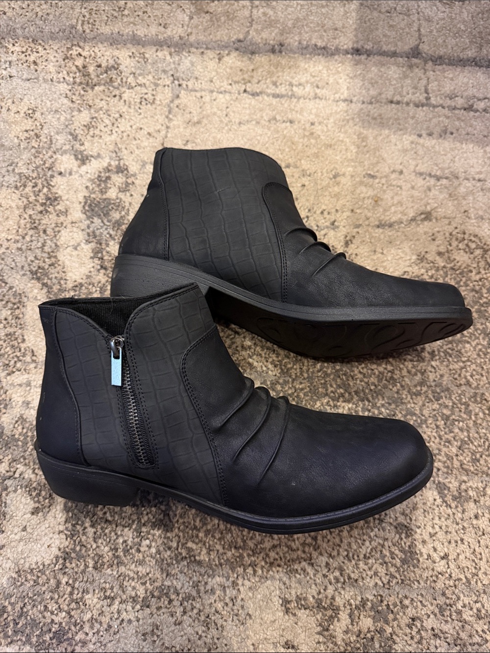 easy street Black Croc-Panel Side-Zip Ankle Booties